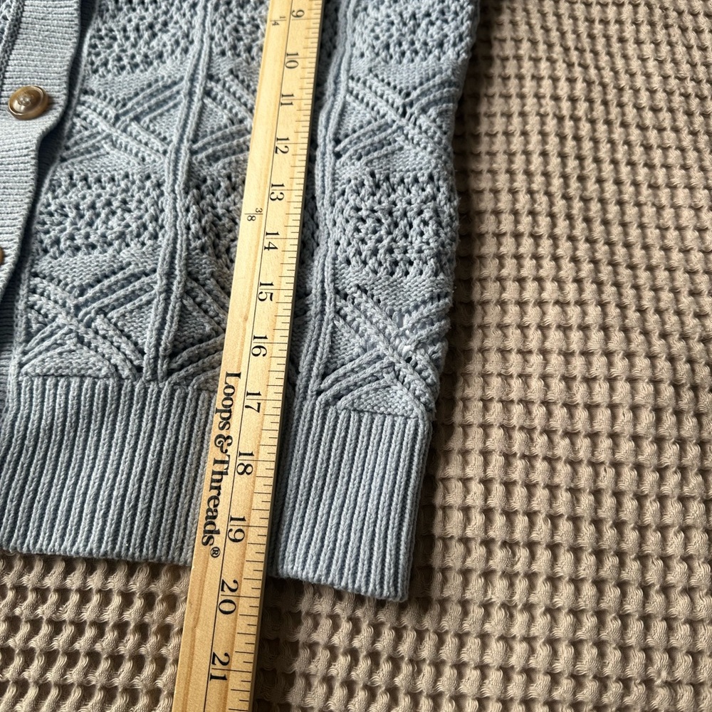 Rachel Zoe Open Knit Womens Cardigan Sweater Small Pale Blue Crochet Cottagecore - Picture 7 of 8